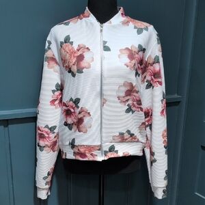 Boohoo White Floral Bomber Jacket